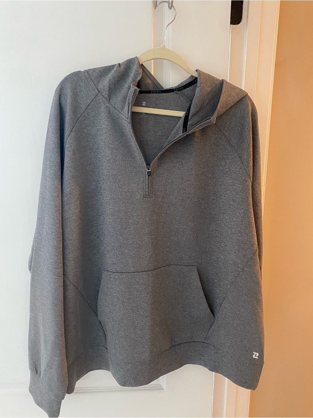 ZELOS Men's Gray Half-Zip Hooded Sweater